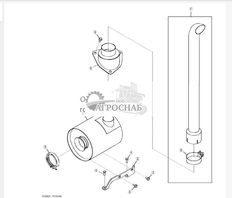Выхлопная система с черной трубой (двигатель 4045TT096) 